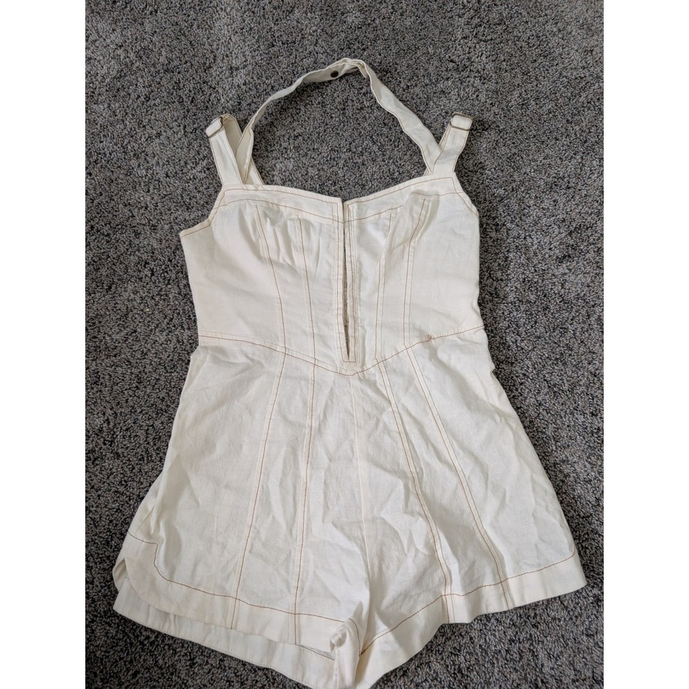 Urban Outfitters Cream Linen Blend Corset Halter Romper XS/S Contrast Stitching